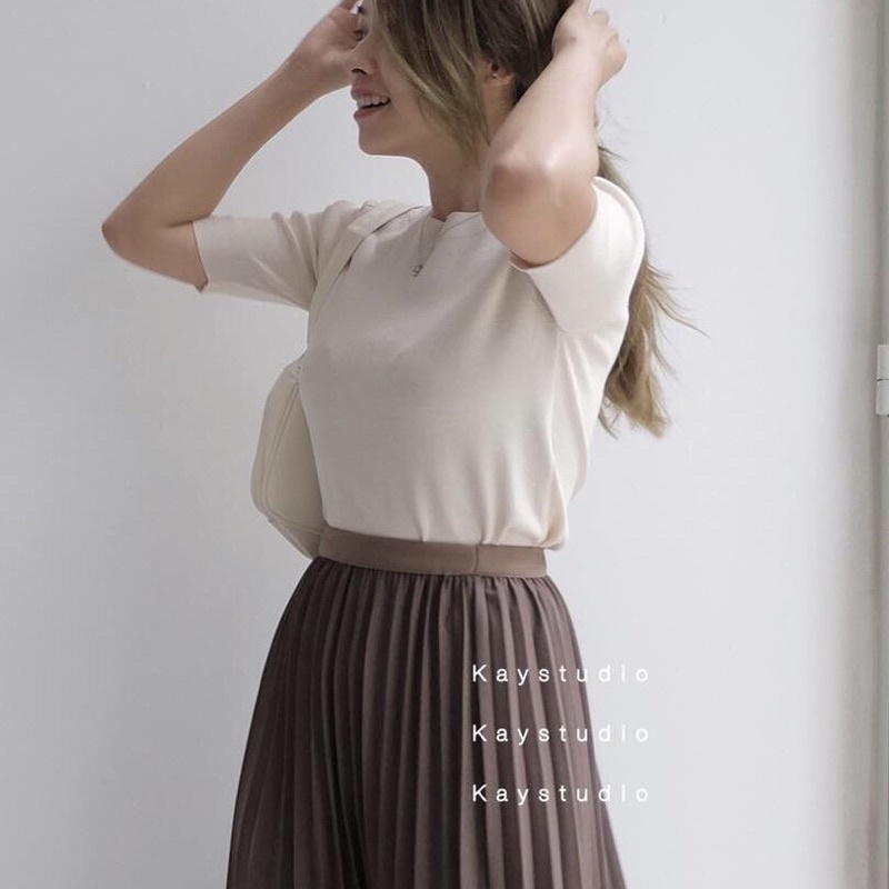 ÁO DỆT KIM TAY NGẮN BE - ADKTNB