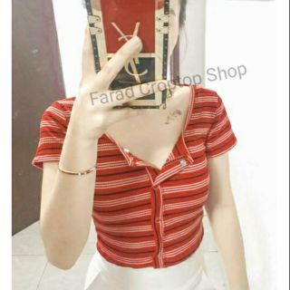 Áo Croptop Sọc Cầu Vồng Nút Siêu Hot Farad Croptop Shop