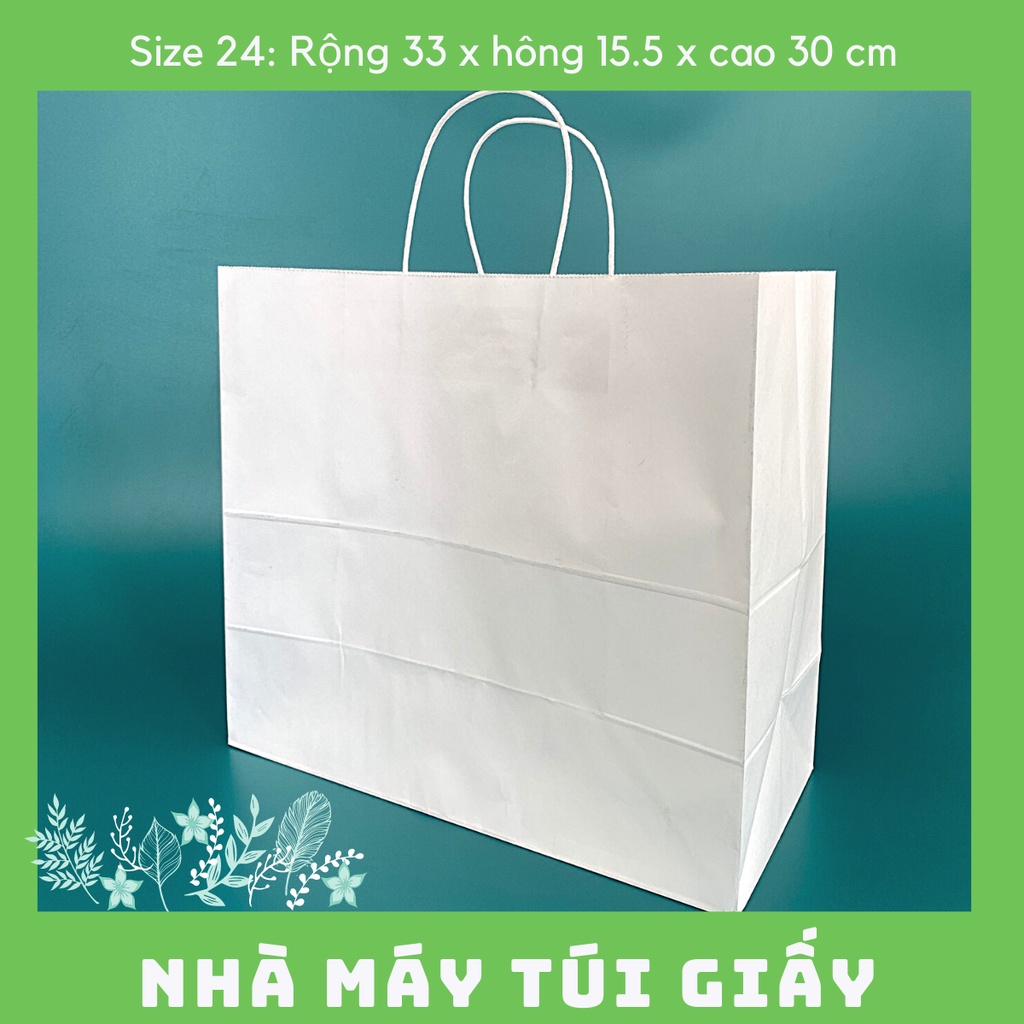 10 CHIẾC TÚI GIẤY KRAFT SIZE 24: 33x15.5x30 CM MÀU TRẮNG CÓ QUAI ( ẢNH THẬT)