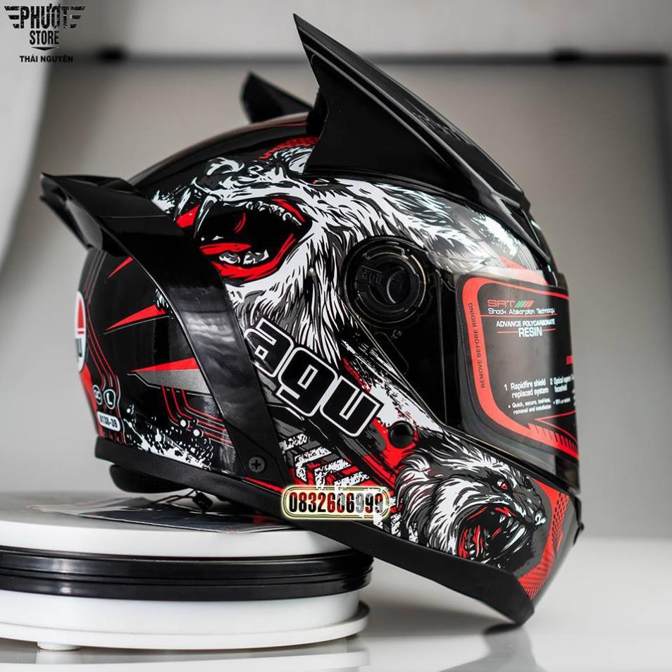 Mũ Bảo Hiểm Agu Tem Sói Tặng Sừng Và Đuôi Gió - ASA HELMETS