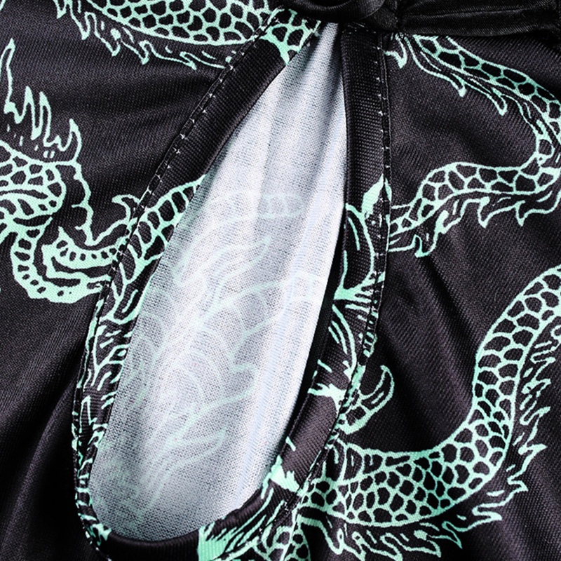 Brroa Đầm Sườn Xám Ngắn Tay Xẻ Tà Cổ Đứng Xẻ Tà In Hình Rồng Phong Cách Trung Hoa Cổ Điển Cho Nữ