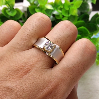 Nhẫn titan mạ vàng đính đá thời trang cho nam