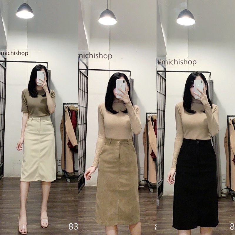 Chân váy nhung tăm chữ A dáng dài - 85V04