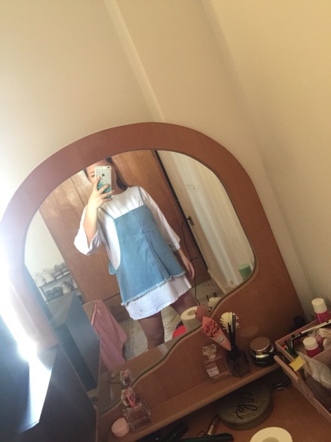 Set áo phông giấu quần + gile denim oversize Ulzzang