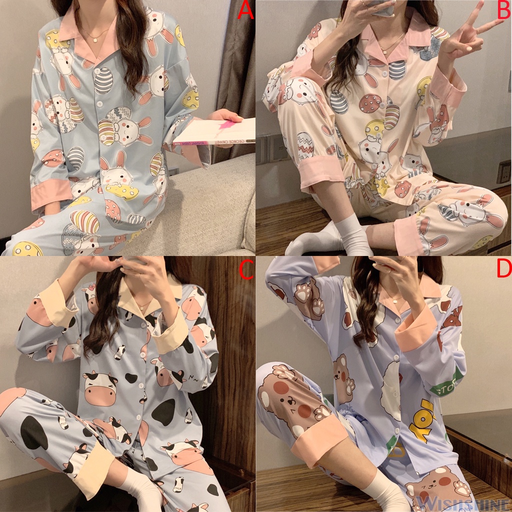 Bộ đồ ngủ cotton tay dài thời trang Hàn Quốc cho nữ