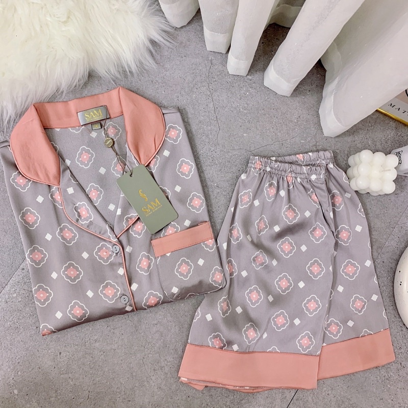 bộ lụa ngắn tay hãng sam choco áo ngắn tay quần đùi bộ mặc nhà đẹp bộ pijama cao cấp
