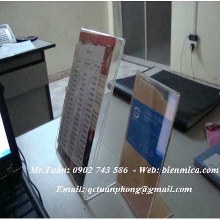 Kệ Menu Mica chữ L khổ A4 A5 A6 - Mica Đài Loan trong suốt 2mm