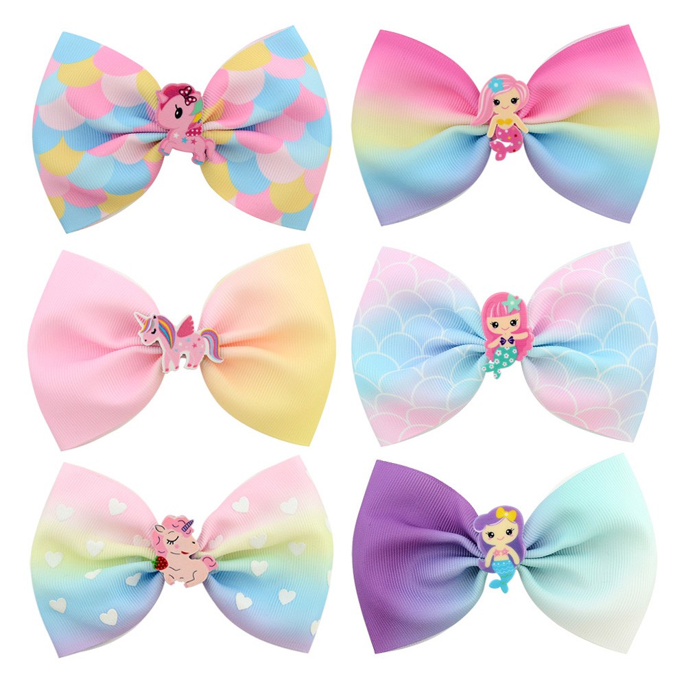 Kẹp tóc nơ KIDSBOWS 929 hình kỳ lân/nàng tiên cá dễ thương cho bé gái