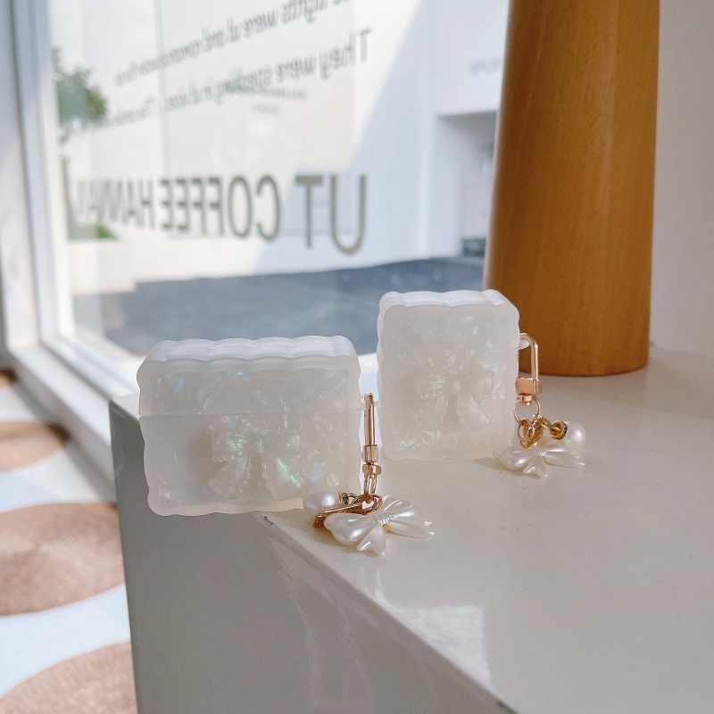 Vỏ Bảo Vệ Hộp Sạc Tai Nghe AirPods 1 2 3 Pro Đính Nơ Và Ngọc Trai Sang Trọng Thời Trang