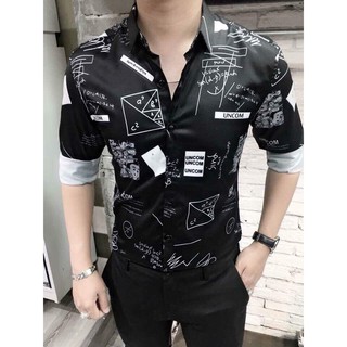 Áo sơ mi nam họa tiết trắng đen