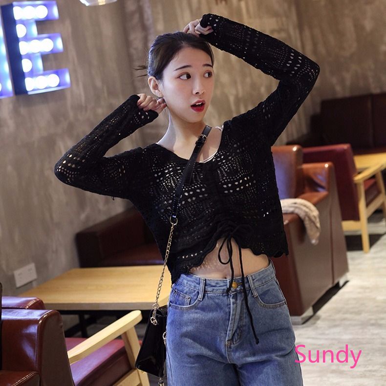Áo crop top cổ chữ V phối dây rút thời trang phong cách Hàn Quốc cho nữ