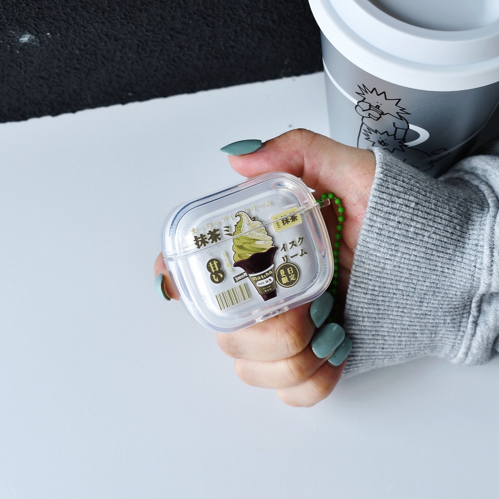 Vỏ Bảo Vệ Hộp Sạc Tai Nghe AirPods3 2021 / 3 / 3 Có Móc Khóa Hình Cây Kem / Matcha / Dâu Tây Dễ Thương Ốp