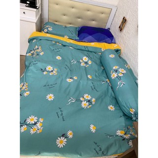 Set 3 món 1 grap 1m6 x 2m mẫu hoa cúc trắng nền xanh kèm 2 áo gối nằm 45 x 65
