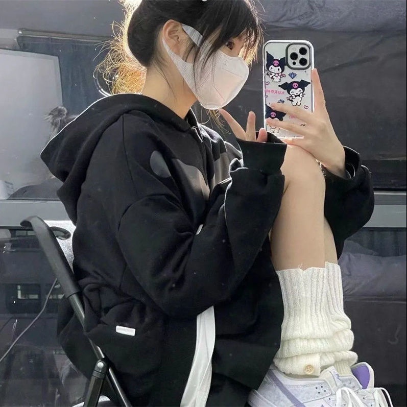 Áo Khoác Cardigan Có Nón In Hình Kuromi Thời Trang Nam Nữ