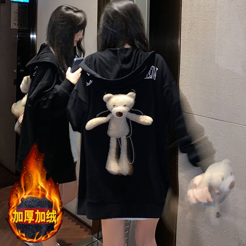 Áo Nỉ Tay Dài Dáng Rộng In Hình Gấu Dễ Thương Phong Cách Preppy Hàn Quốc Thời Trang Xuân Thu Cho Nữ