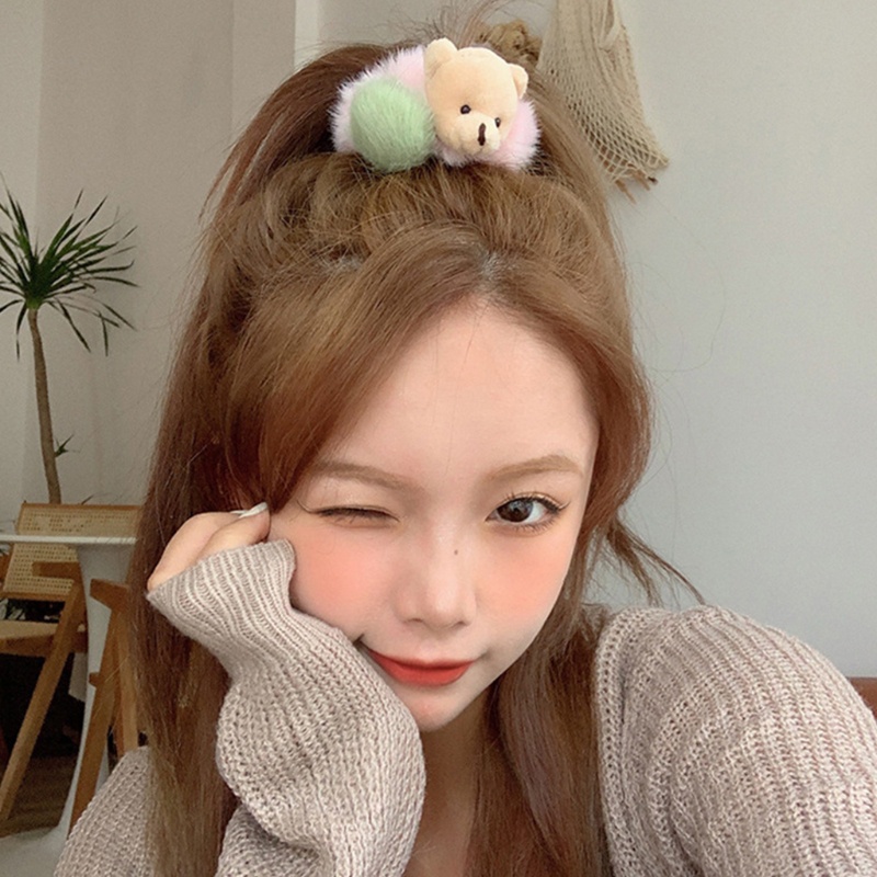 Dây Buộc Tóc Lông Xù Co Giãn Hình Gấu Dễ Thương Giá Đỡ