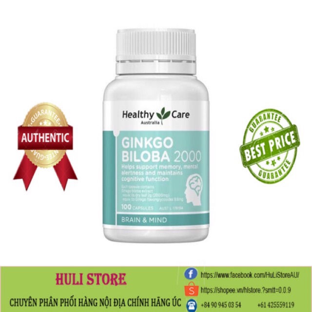 Thuốc bổ Hoạt huyết dưỡng não Healthy Care Ginkgo Biloba 100 viên | BigBuy360 - bigbuy360.vn