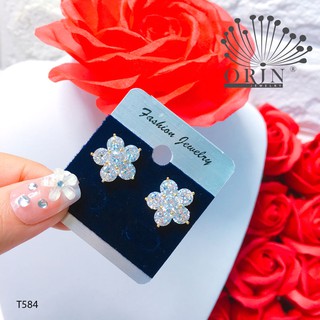 Bông tai hoa mai 5 cánh lớn đính đá thiết kế cao cấp Orin T584