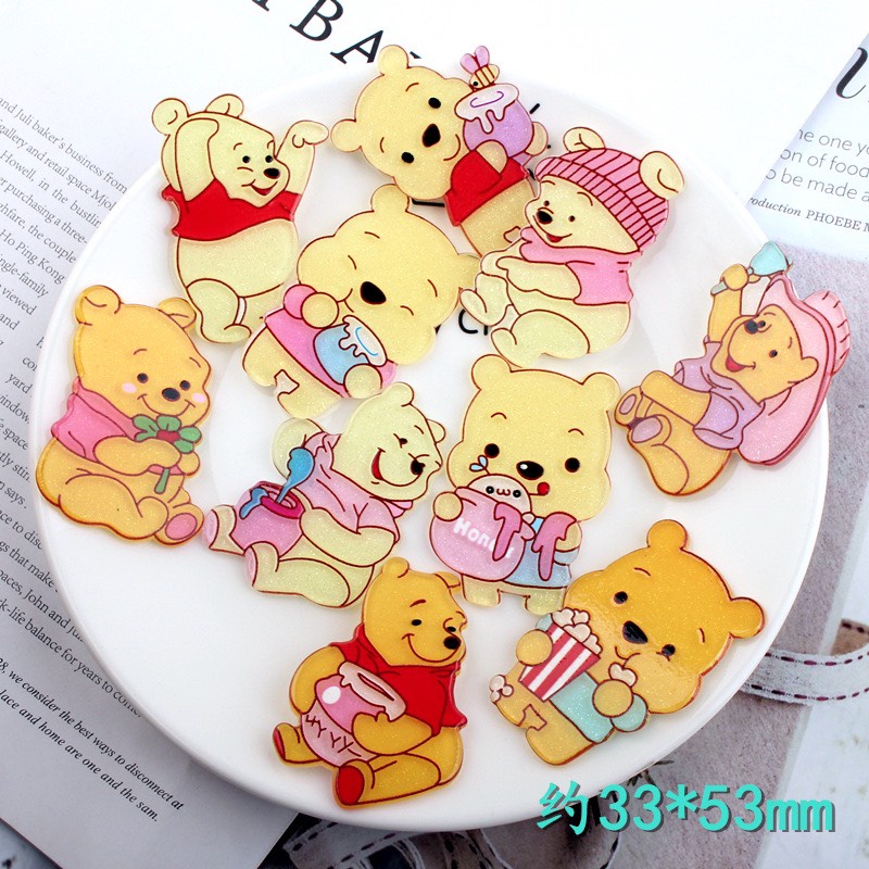Charm (C408) slime/ Dụng Cụ Charm Trang Trí [Ko Keo &amp; Nút] Hình Gấu Pooh (Mẫu trơn) - 3.3x5.3 cm