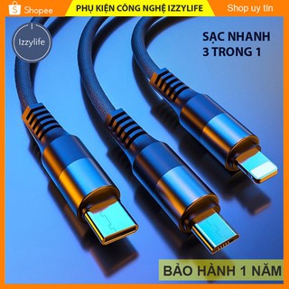 [SIÊU KHUYẾN MẠI] Dây sạc điện thoại, cáp sạc điện thoại nhiều đầu, bền, gia cố lớp đẻo chống gập, đầu hợp kim nhôm