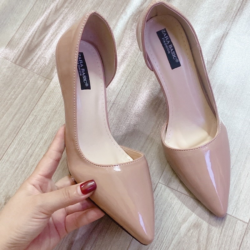 Giày cao gót hở eo mũi nhọn size 36 màu nâu