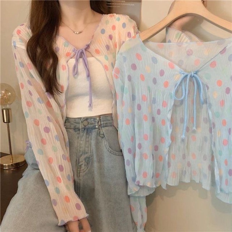 Áo Khoác Voan Mỏng Tay Dài Thời Trang Xinh Xắn Cho Nữ