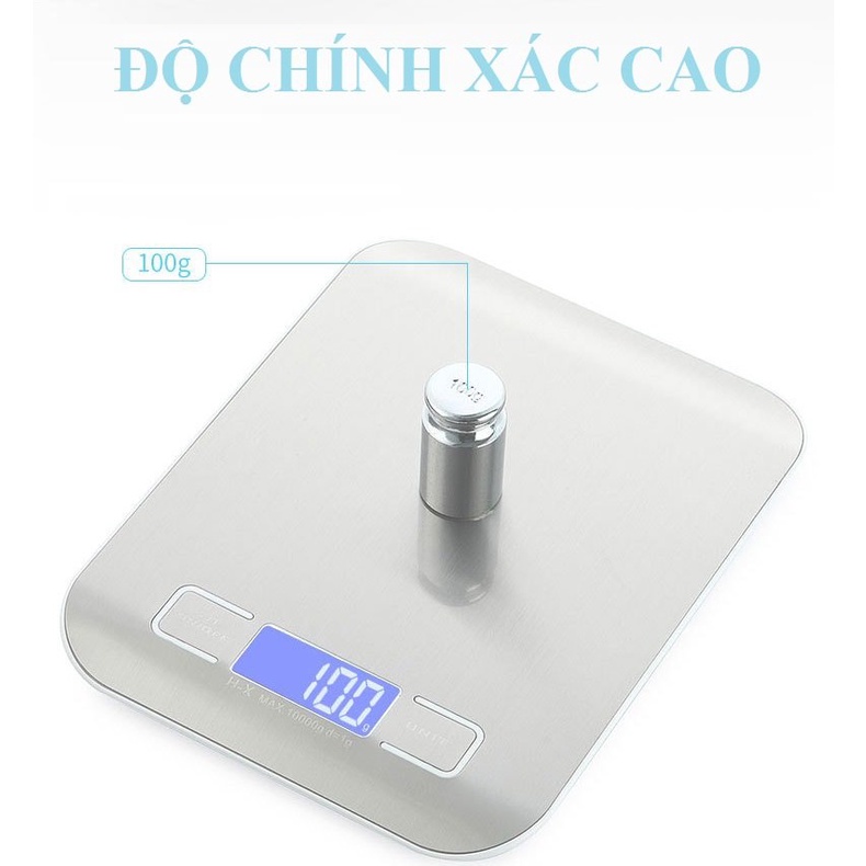 Cân điện tử nhà bếp tiểu ly (5kg - 1g) mặt inox màn hình LCD Hộp xanh