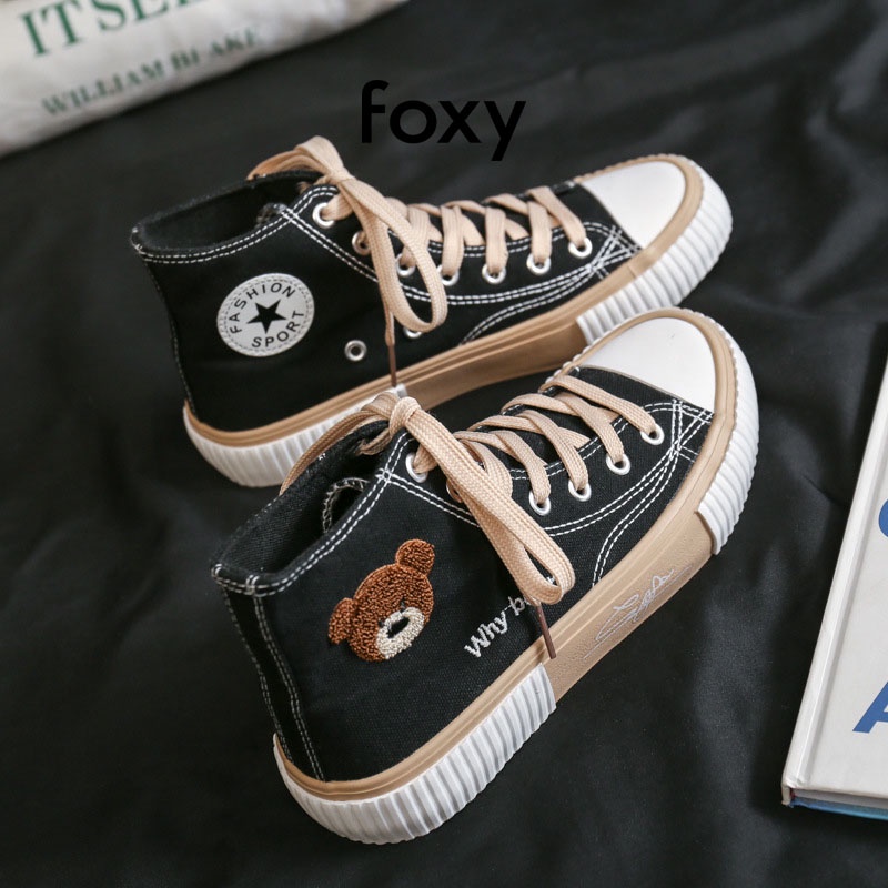 Giày Sneaker Nữ FOXY Dáng CV Cao Cổ Hoạ Tiết Gấu Hottrend 2021 Phong Cách Ulzzang - FOX035