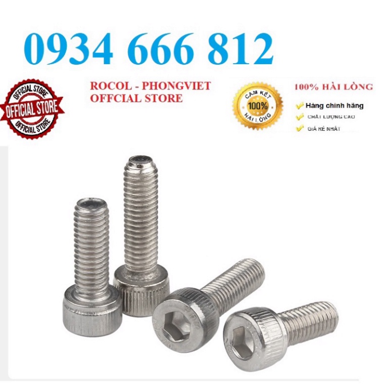 Bulong lục giác chìm đầu trụ INOX 304 M8, M8X12, M8X16, M8X20,M8X25, M8X30, M8X35, M8X40,M8X45,M8X50