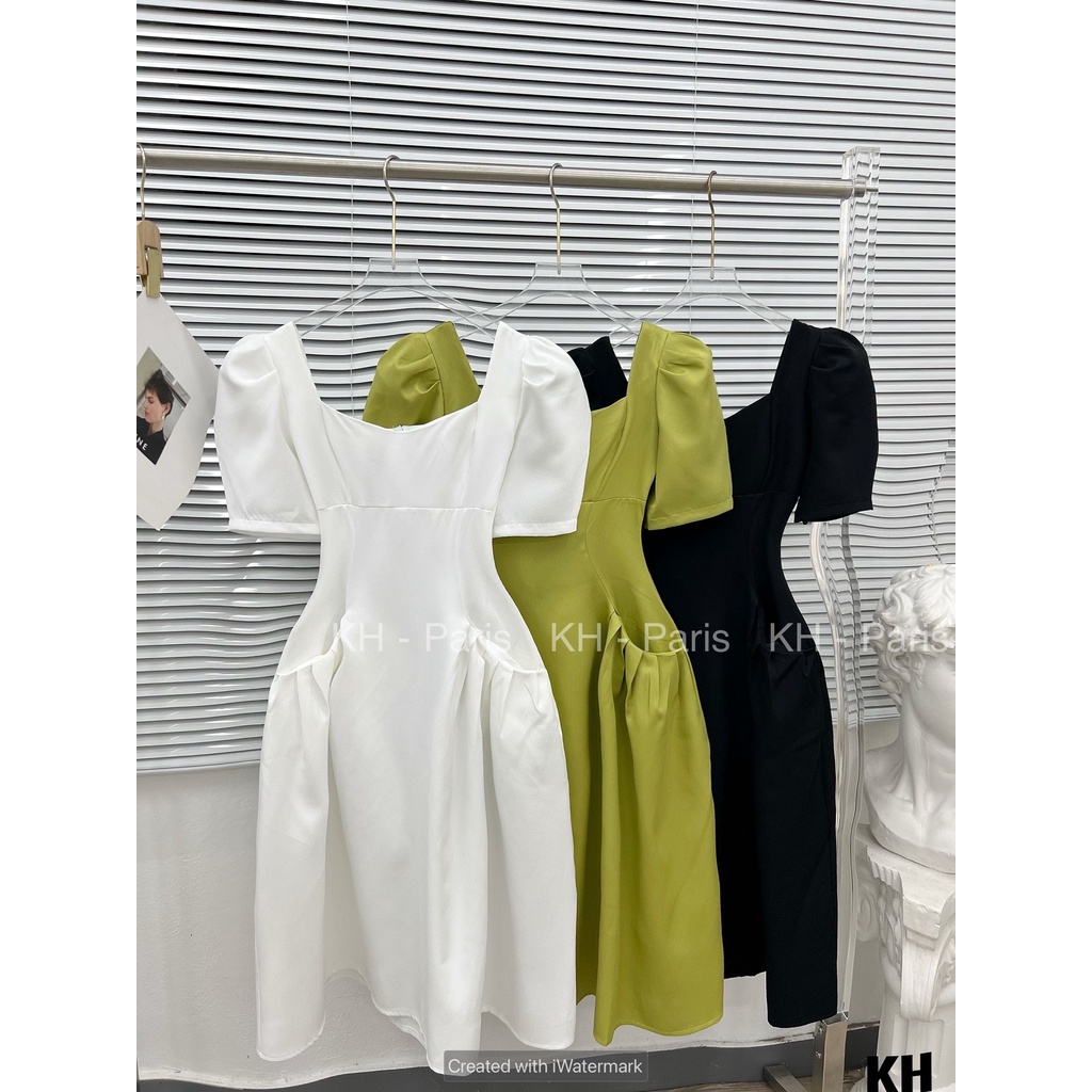 Váy đầm cổ vuông túi sườn