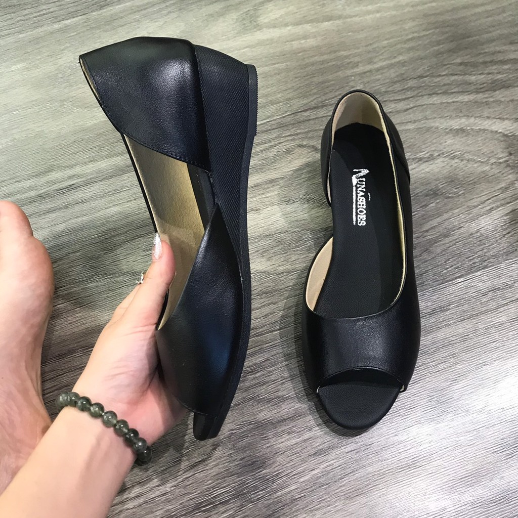 Giày đế xuồng nữ búp bê 3p Lunashoes (24811) hở mũi da thật cao cấp dễ đi kiểu Hàn quốc nhiều màu