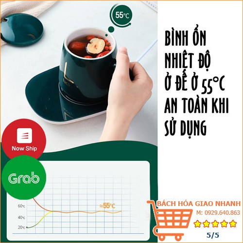 Ly giữ nhiệt 🚀 HN=Grab+Now 🚀 Cốc giữ nóng đế điện và thìa mạ vàng có hộp đựng sang trọng làm quà Hâm nóng cafe sữa trà