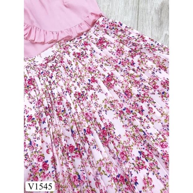 Váy hồng chân xếp ly hoa V1545 - DVC phân phối chính thức ( kèm ảnh thật shop tự chụp) PTu