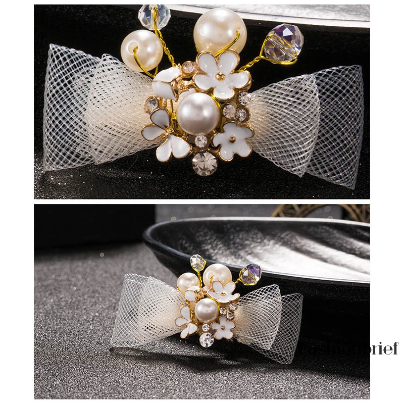 Set 4 kẹp tóc nơ đính đá và ngọc trai giả phong cách Hàn Quốc cho cô dâu