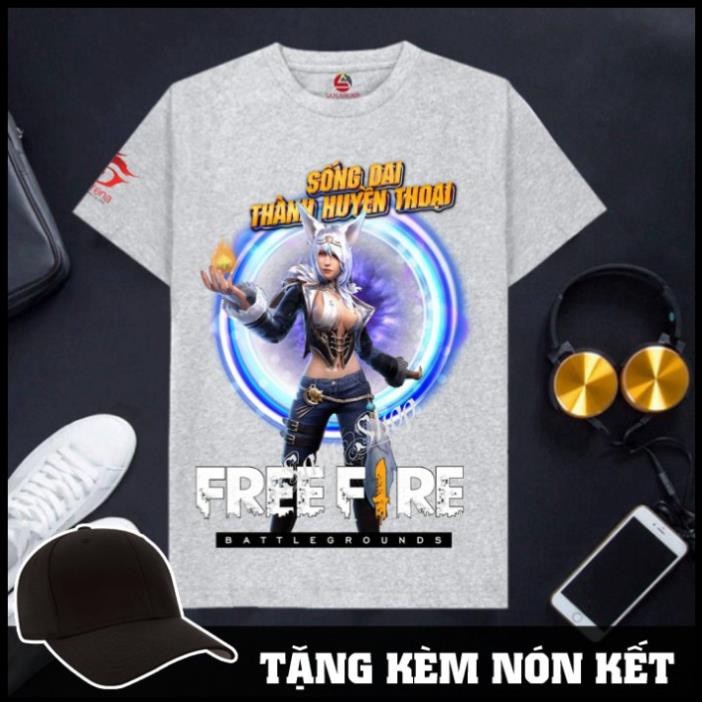 Áo thun nam Free fire xuất khẩu cổ tròn cotton màu ghi xám Lyly TKS-00001
