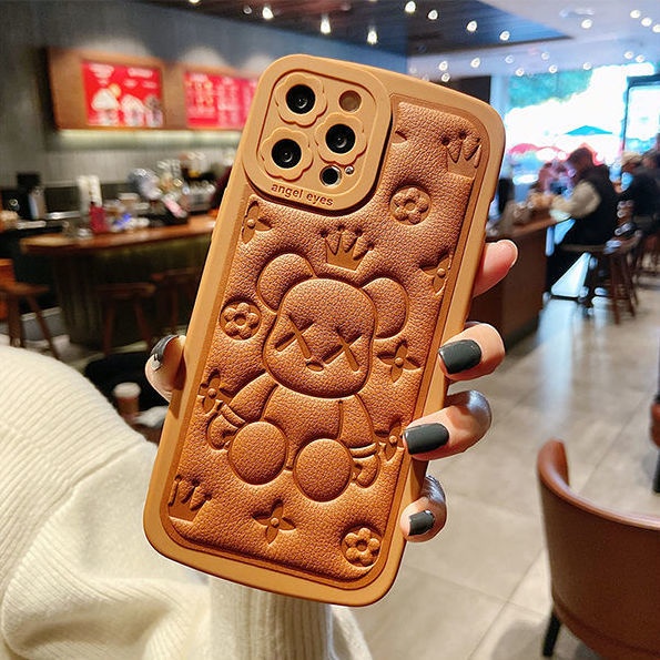 Ốp điện thoại da in hình gấu dễ thương thích hợp cho IPhone 12 13 11 Pro Max X Xs Max Xr 7 8 Plus