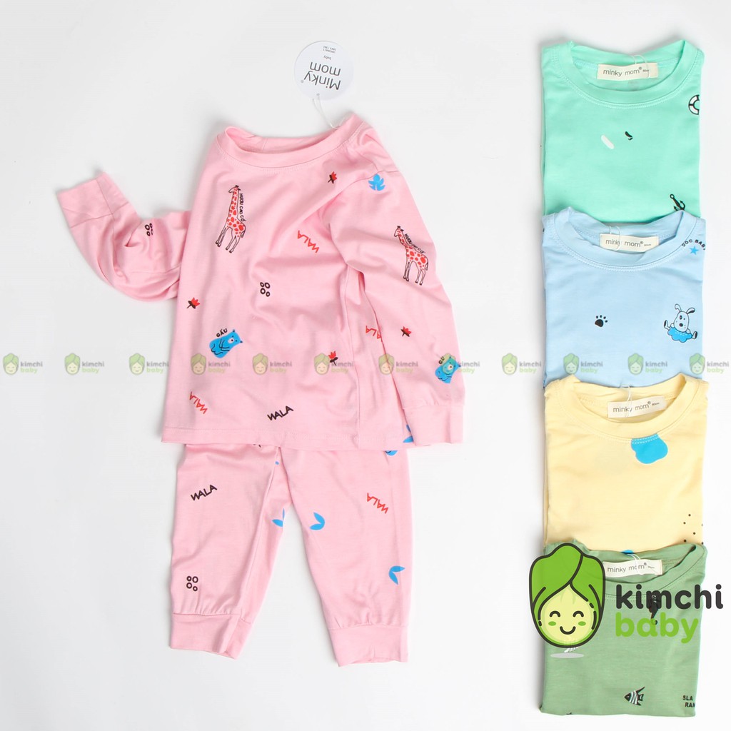 Đồ Bộ  Bé Gái, Bé Trai Minky Mom Vải Thun Lạnh Họa Tiết In Chìm Dễ Thương, Bộ Dài Tay Thu Đông Cho Bé MKMTD2104