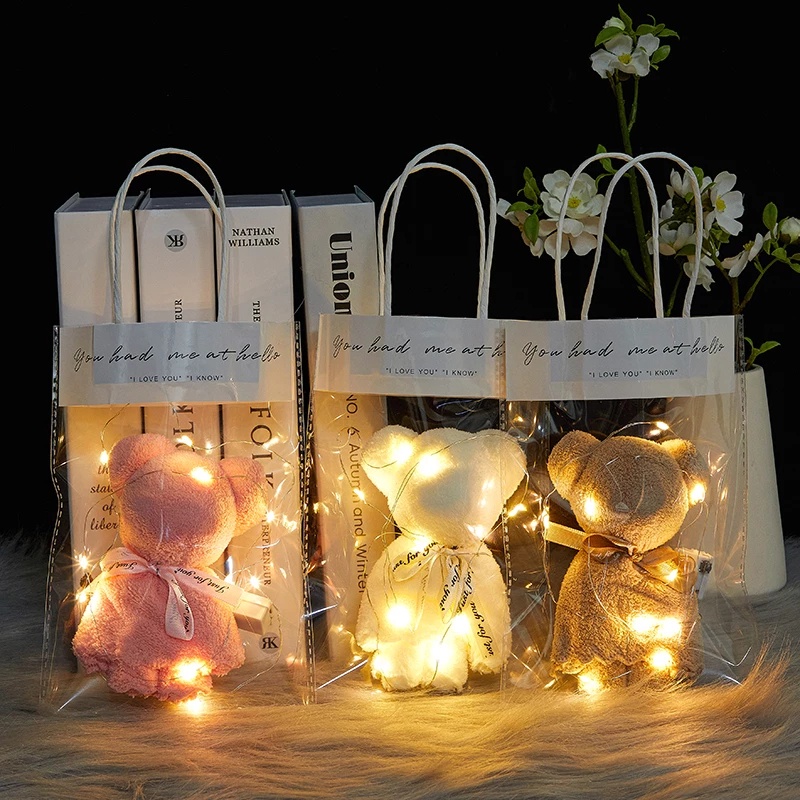 1 Set Túi Tote Vải Lông Cừu San Hô Mềm Mại Thấm Hút Sáng Tạo Hình Gấu Kèm Túi Xách Tay Dùng Làm Quà Tặng