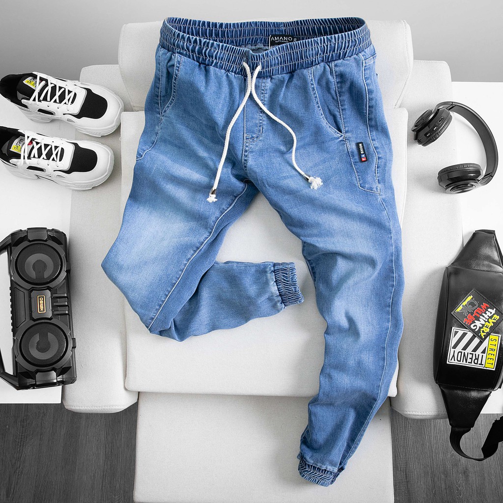 Quần JOGGER JEAN cạp chun kết hợp cùng dây rút form baggy QJ543 | BigBuy360 - bigbuy360.vn