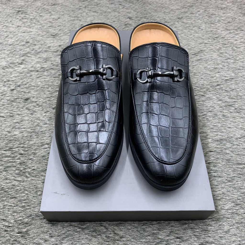 Giày Sục Nam Đai Vàng Da Bò Nguyên Tấm Trẻ Trung Cao Cấp