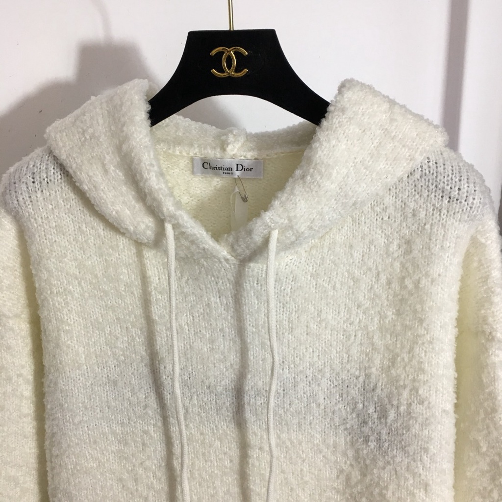 Áo len có mũ dài tay màu trắng thời trang cao cấp Christian Dior CD