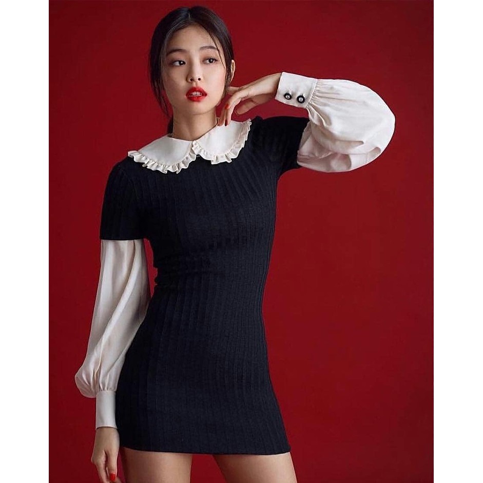 Thời Trang Nữ blackpink jennie vintage Korean ulzzang style áo sơ mi nữ + Đan váy