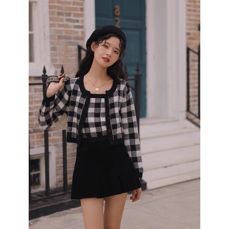 Set 2 chi tiết kẻ caro ô vuông nhiều màu- Miss girl