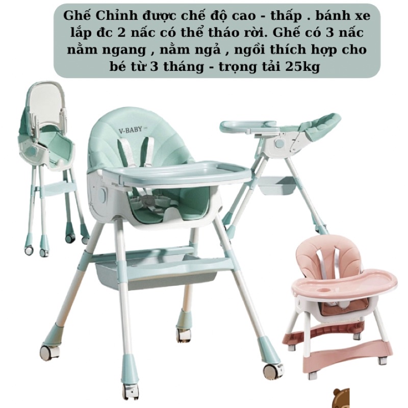 GHẾ ĂN DẶM UMOO , VBABY CÓ BÁNH XE GẬP GỌN NẰM NGẢ 4 NẤC