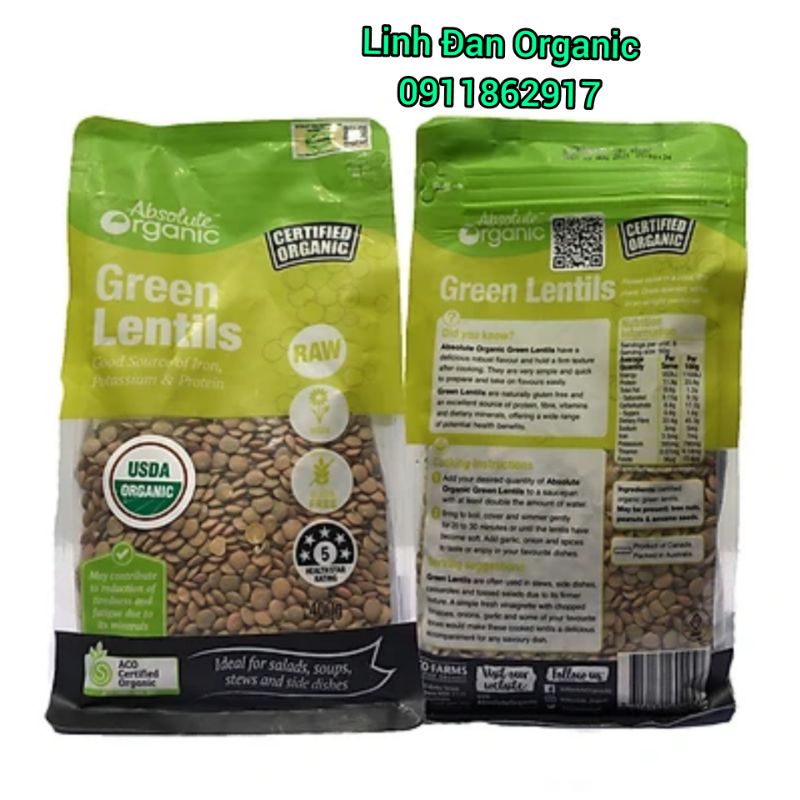 [CHÍNH HÃNG] Đậu Lăng Xanh Úc Absolute Organic 400gr date 2022