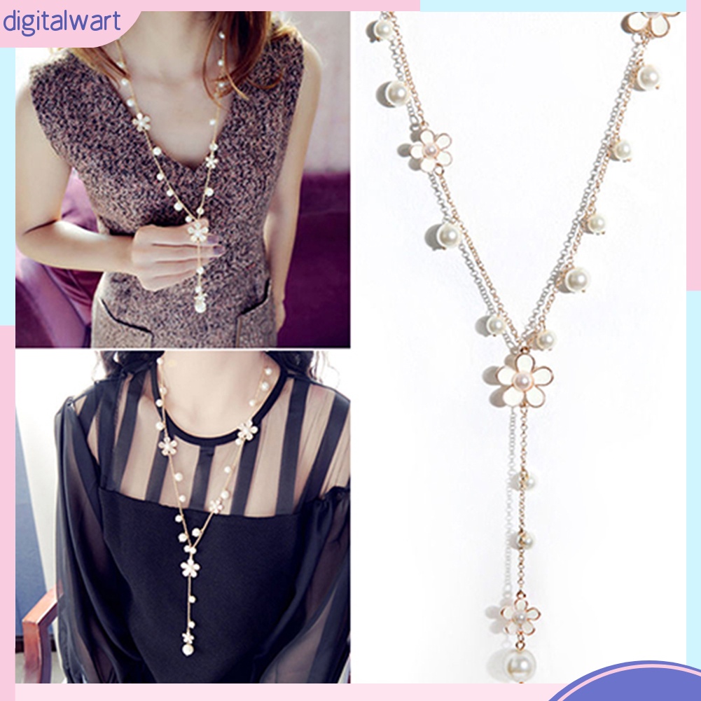 Vòng cổ Dáng Dài Mặt Hình Hoa Đính Ngọc Trai Nhân Tạo Thời Trang