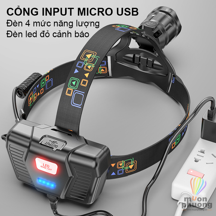 Đèn pin đội đầu siêu sáng K808 - P90 chống nước cao cấp kèm 3 pin sạc - MUÔN PHƯƠNG SHOP