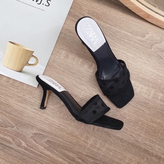 Guốc gót nhọn chấm bi phối lưới ZARA