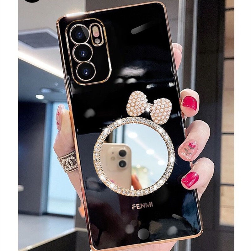 Ốp Điện Thoại Mềm Tráng Gương Trang Điểm Đính Nơ Và Ngọc Trai Cho OPPO Reno6 Reno6 Z 5G Reno6 Pro 5G