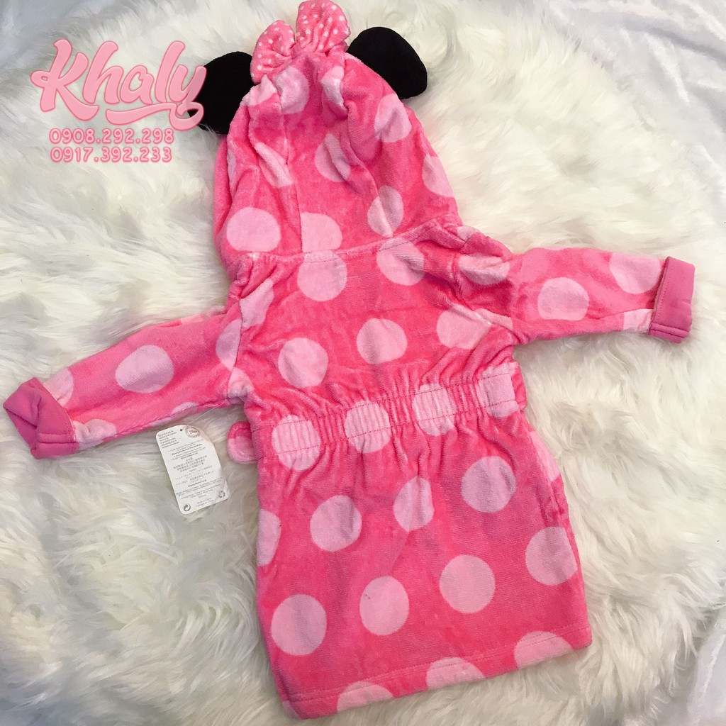 Áo khoác tắm lông mịn trẻ em hình chuột Minnie Mouse màu hồng size (6-9M) cho bé gái 3 tuổi ( MỸ US-UK) - AKTMIN